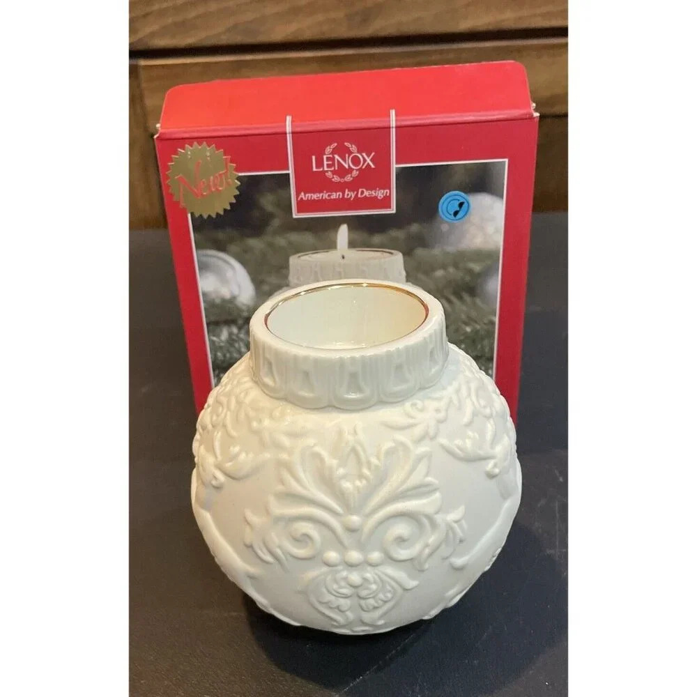 Lenox Ornamental Glow Winter Damask Porcelain Reindeer Tealight Holder Holiday - Picture 2 of 4
